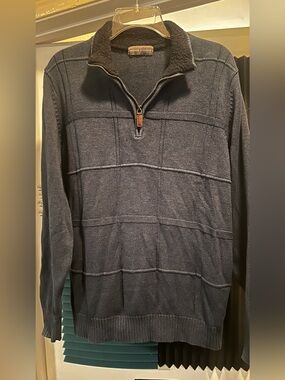 Men's Navy Quarter-Zip Sweater with Sherpa Collar Large GauC